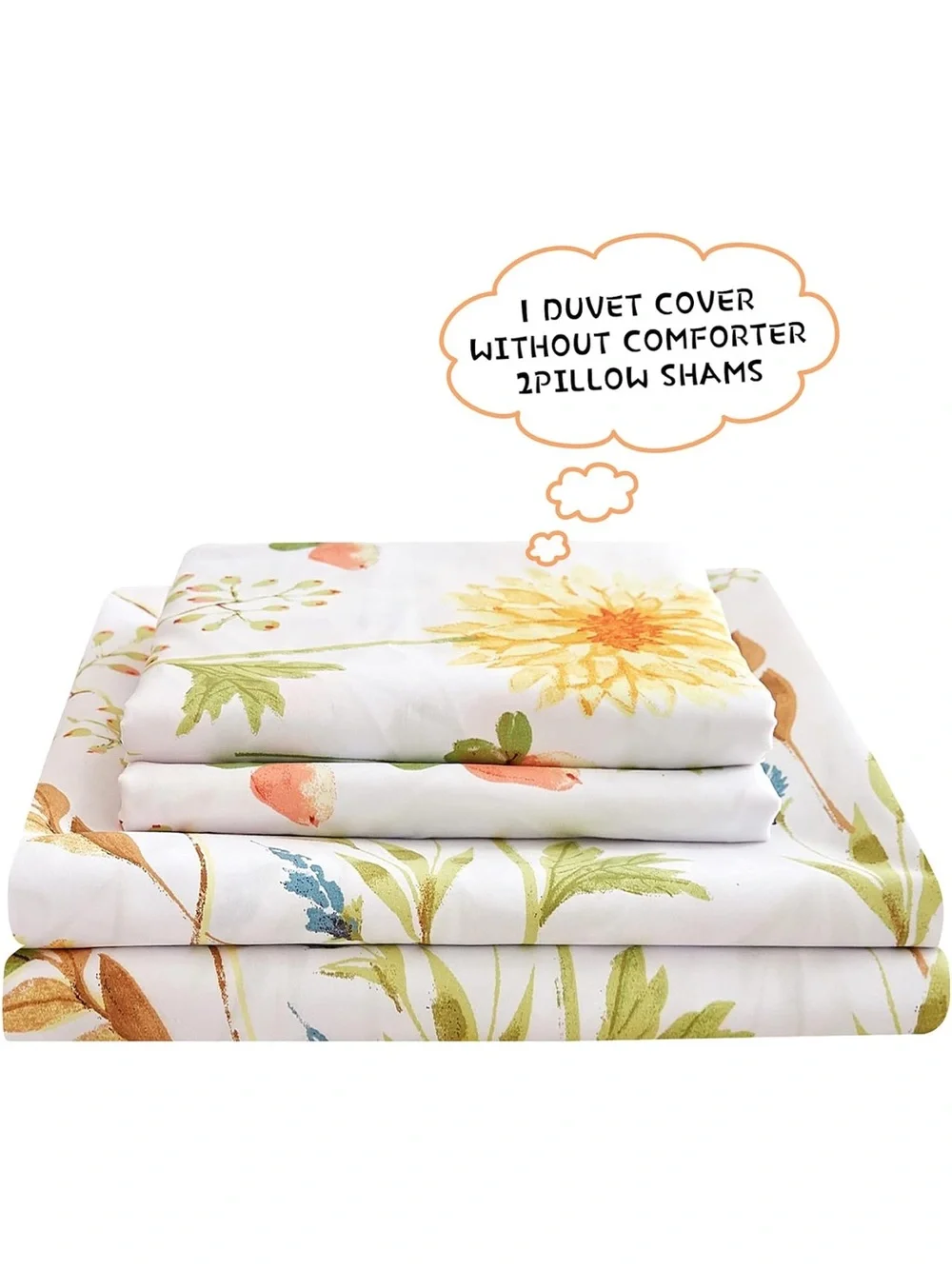 NEW JSD Yellow Floral Printed 3-piece Duvet Cover Set. Botanical. King